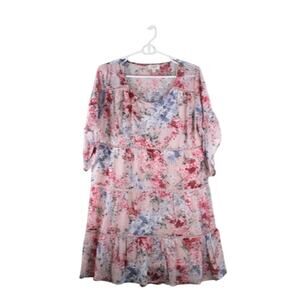 Umgee Knee Length Dress Small Floral Boho Bloomcore Pink Fairycore New Flowy